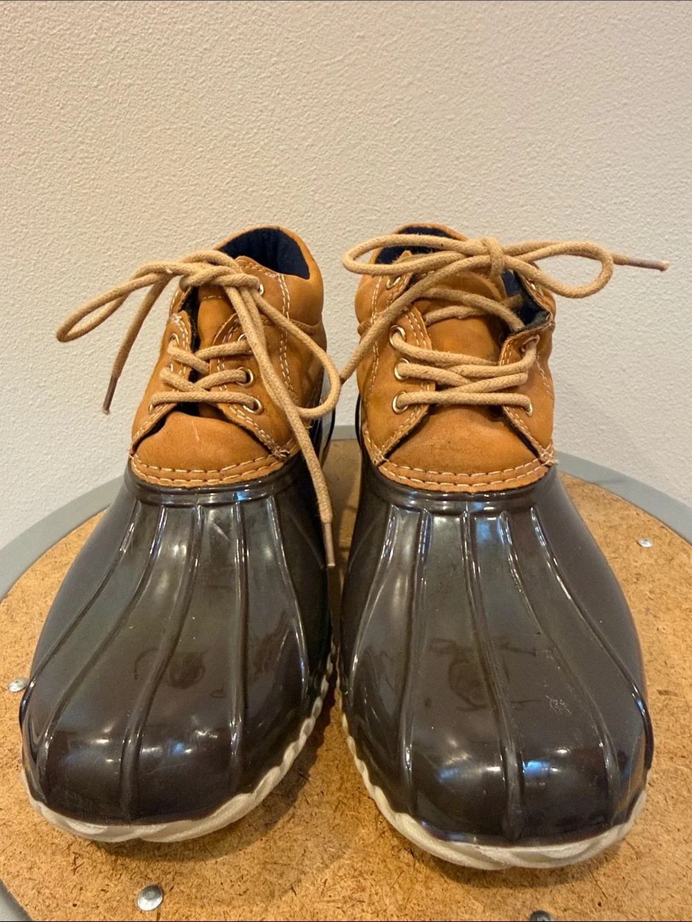 Tommy Hilfiger Brown and Tan Duck Boots - Lace-Up Waterproof Style